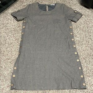 From Palmer Striped linen Button-side Accent Dress
